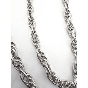 Silver Tone Twisted Rope Link Chain Necklace 62” Long Layering Statement or Belt